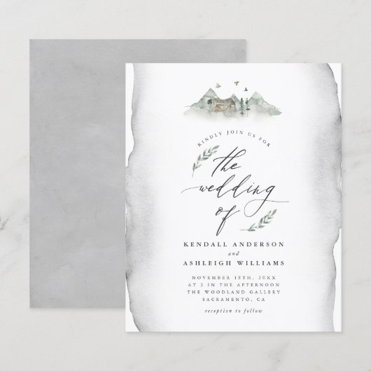 Budget Gris Aquarelle Feuilles & Mariage à la Mont (Devant / Derrière)