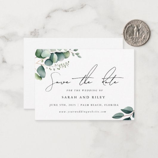 BUDGET Groen Bruiloft Save The Date Uitnodiging (Voorkant / Achterkant in situ)