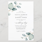 Budget groen eucalyptus bruiloft uitnodiging (Voorkant)