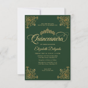 Budget Groen Goud Tiara Quinceanera Notitiekaartje