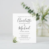 Budget groene bladeren script trouwkaart (Staand voorkant)