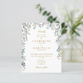 Budget groene bloemen bruiloft uitnodiging (Staand voorkant)