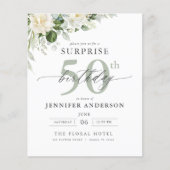 Budget Groene Bloemen Verrassing Verjaardag Uitnod (Voorkant)