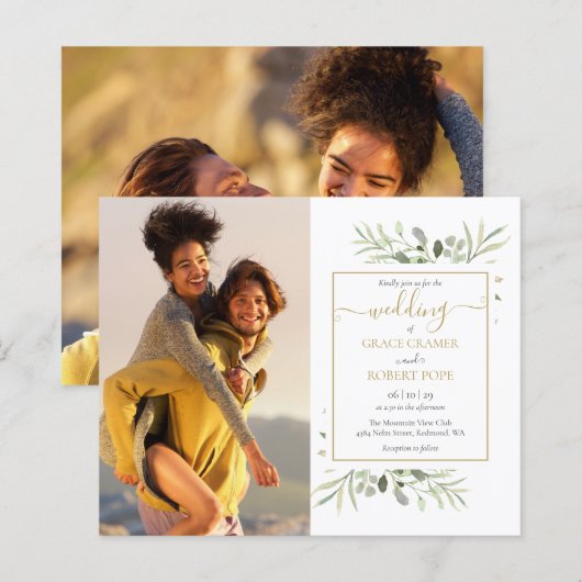 Budget groene foto's script bruiloft uitnodiging (Voorkant / Achterkant)