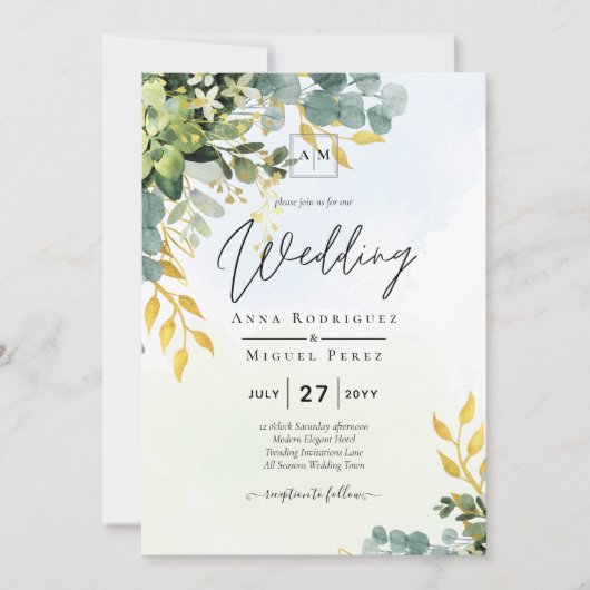 BUDGET Groene Goud Eucalyptus Bladeren Bruiloft Kaart (Voorkant)