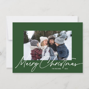 Budget Groene Kerstkalligrafie Eenvoudige 3 Foto Feestdagenkaart