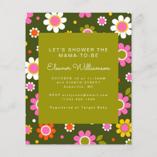 Budget Groovy Bloemen Groen Baby Shower Uitnodigin