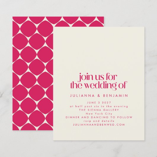 Budget Groovy Retro 70s Red Pink Wedding Invite (Voorkant / Achterkant)