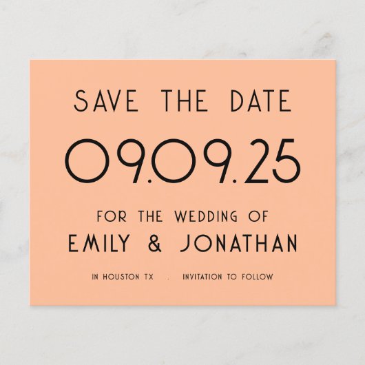 Budget Grote Tekst Peach Bruiloft Opslagdatum (Voorkant)