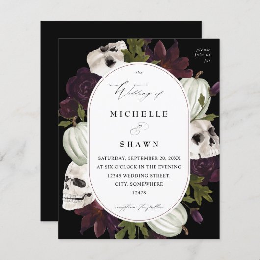 Budget Halloween Paarse Floral & Skull Wedding (Voorkant / Achterkant)