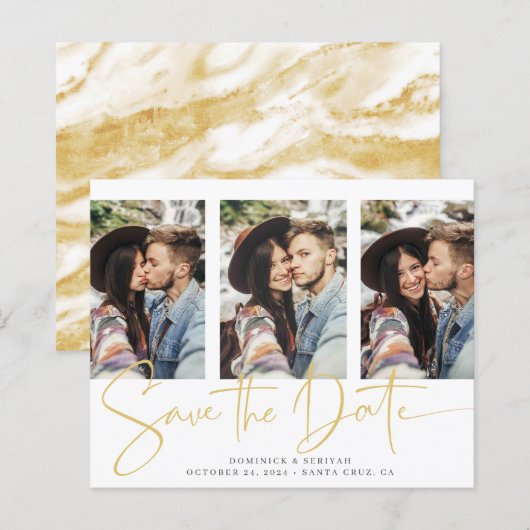 BUDGET Handgeschreven Save the Date Gold Marble (Voorkant / Achterkant)