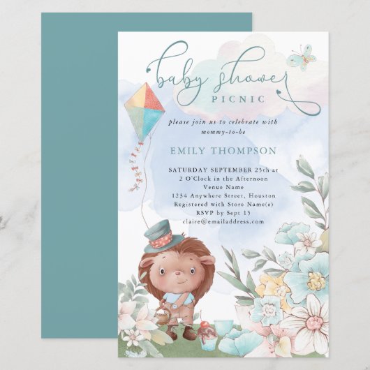 Budget Hedégel Baby shower Picnic Boy Invite (Voorkant / Achterkant)
