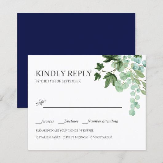BUDGET Hedera Ivy bladeren WEDDING RSVP MEAL CHOIC (Voorkant / Achterkant)