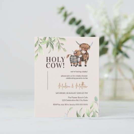Budget Heilige Koe Greenery Rustic Baby shower nod (Staand voorkant)