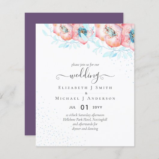 BUDGET Hellebore Turquoise Peach Floral Wedding (Voorkant / Achterkant)