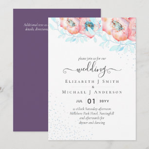 BUDGET Hellebore Turquoise Peach Floral Wedding Kaart