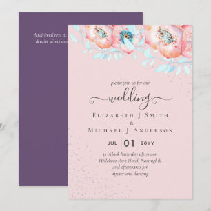 BUDGET Hellebore Turquoise Peach Floral Wedding Kaart