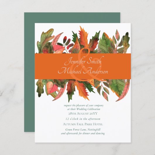 BUDGET Herfst Bladeren Trouw Uitnodigingen (Voorkant / Achterkant)