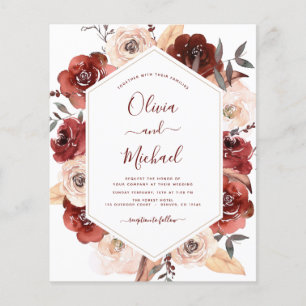Budget herfst bruiloft verbrande oranje bloemen flyer