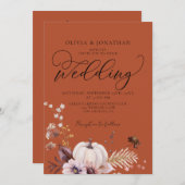 Budget Herfst Floral Terracotta QR Code RSVP Bruil Kaart (Voorkant / Achterkant)