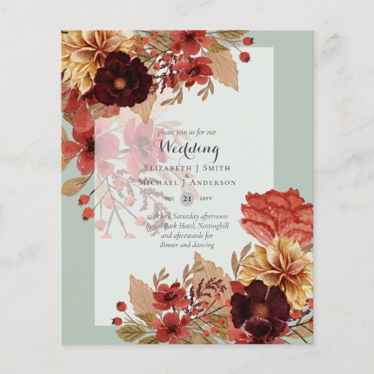 BUDGET HERFST Floral Wedding Invitation - Dusky Flyer (Voorkant)