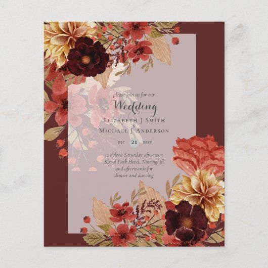 BUDGET HERFST Floral Wedding Invitation - Dusky Flyer (Voorkant)