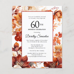 Budget Herfst Flowers 60ste Verjaardagsuitnodiging