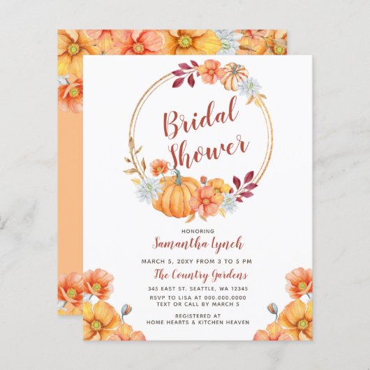 Budget Herfst Pumpkin Bridal Shower (Voorkant / Achterkant)