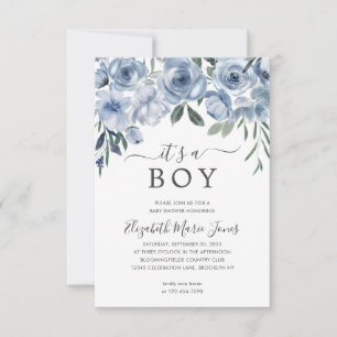 Budget Het is een Boy Dusty Blue Floral Baby showe Notitiekaartje