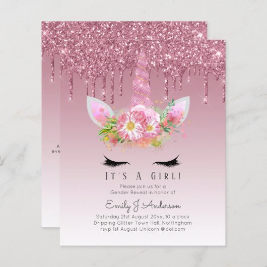 BUDGET Het is een meisje glittery Unicorn Baby sho (Voorkant / Achterkant)