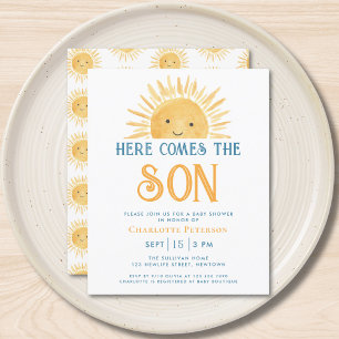 Budget hier komt de Son Baby shower uitnodiging