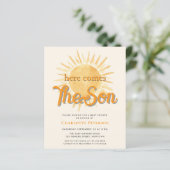 Budget Hier komt de Son Sun Baby shower Invite (Staand voorkant)