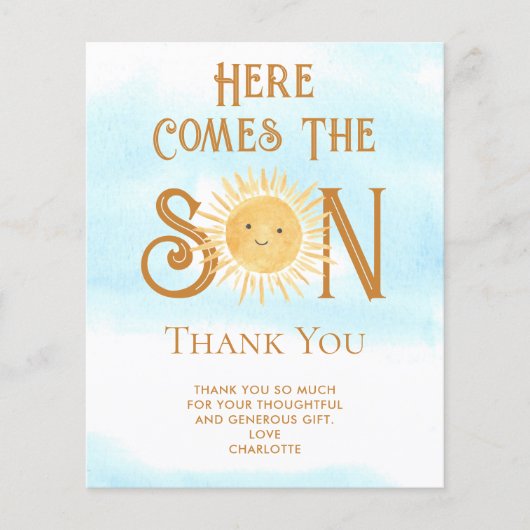 Budget Hier Komt De Zoon Baby Shower Bedankt (Voorkant)