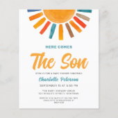 Budget Hier Komt de Zoon Baby Shower Uitnodiging (Voorkant)