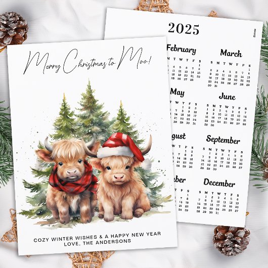 Budget Highland Cow 2025 Calendrier Carte de Noël
