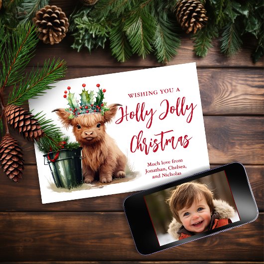 Budget Highland Cow Holly Jolly Carte photo de vac