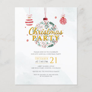 Budget Holiday Red Gold-kerstfeest uitnodiging