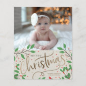 Budget Holly Berries Joyeux Carte photo de Noël (Devant)