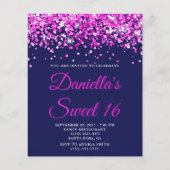 Budget Hot Pink Glitter Navy Sweet 16 Invite (Voorkant)
