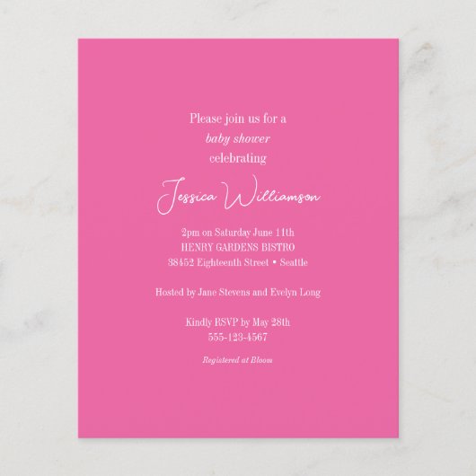Budget Hot Pink Minimalistisch Baby shower Invitat (Voorkant)