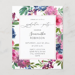 Budget Hot Pink & Navy Blue Floral Graduation Part Flyer
