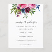 Budget Hot Pink & Navy Blue Floral Save the Date (Voorkant)