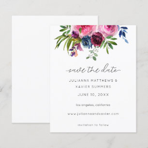 Budget Hot Pink & Navy Blue Floral Save the Date