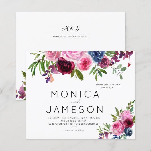 Budget Hot Pink & Navy Blue Floral Wedding 2 (Voorkant / Achterkant)