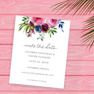 Budget Hot Pink & Navy Blue Save the Date Flyer