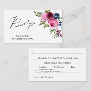 Budget Hot Pink & Navy Floral SM Meal RSVP Informatiekaartje