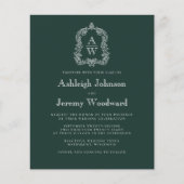 Budget Huwelijksuitnodiging met groen monogram wap (Voorkant)