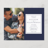 Budget Huwelijksuitnodiging Navy Blauwe Foto (Voorkant)