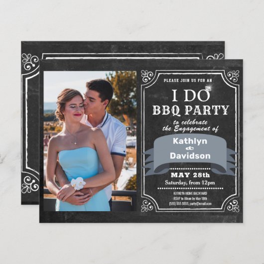 BUDGET I DO Verloving Photo BBQ Party Invitation (Voorkant / Achterkant)