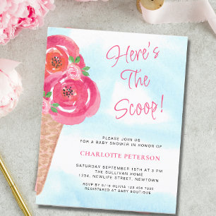 Budget Ice Cream Thema Meisjes Baby shower Invite